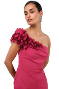 Damara Magenta Floral Applique One-Shoulder Jumpsuit